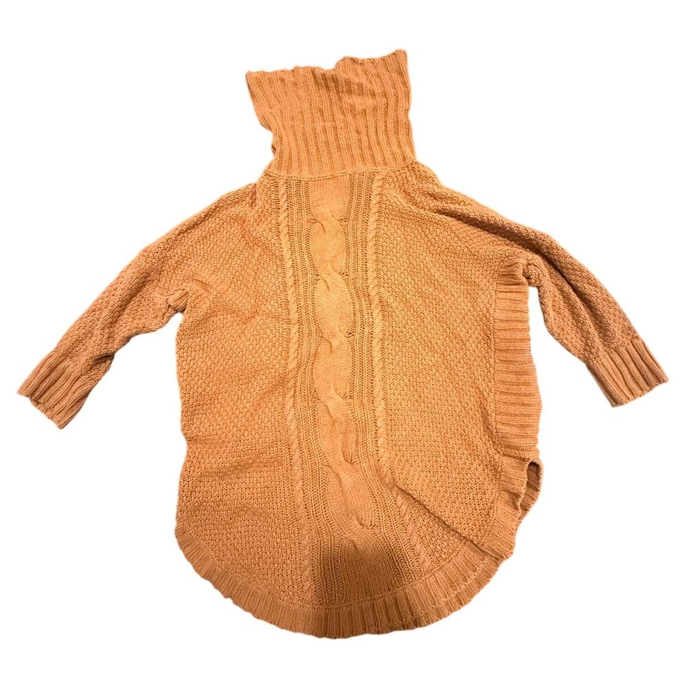 Express Women's Cognac Orange Cable Knit Poncho Turtleneck Sweater Size Small